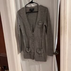 White House black market gray snap front 100% merino wool sweater size s